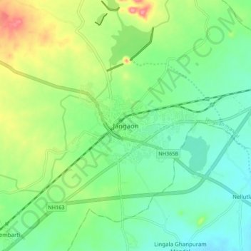 Mapa topográfico Jangaon, altitude, relevo