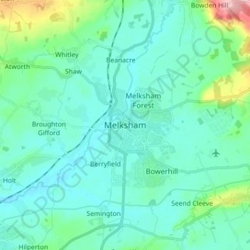 Mapa topográfico Melksham, altitude, relevo