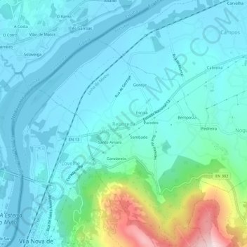 Mapa topográfico Reboreda, altitude, relevo