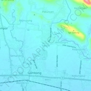 Mapa topográfico Sidayu, altitude, relevo