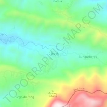 Mapa topográfico Cilebak, altitude, relevo