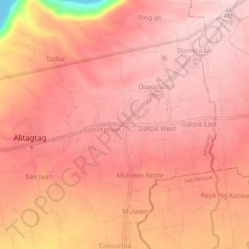 Mapa topográfico Pinagkurusan, altitude, relevo