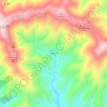 Mapa topográfico Aceitunilla, altitude, relevo