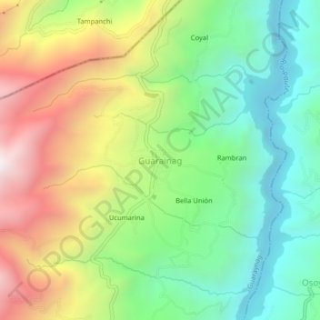 Mapa topográfico Guarainag, altitude, relevo