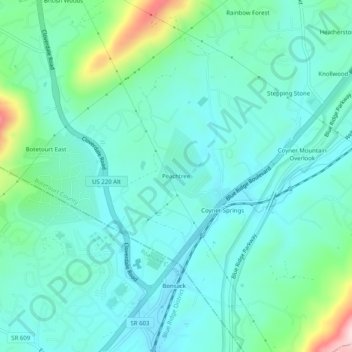 Mapa topográfico Peachtree, altitude, relevo