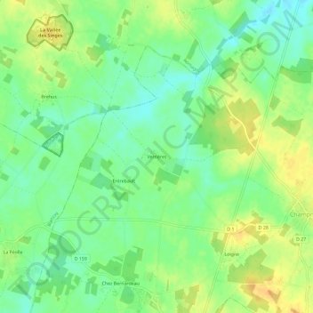 Mapa topográfico Verrières, altitude, relevo
