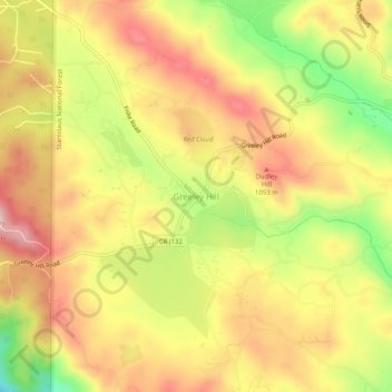 Mapa topográfico Greeley Hill, altitude, relevo