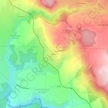 Mapa topográfico Beaune, altitude, relevo