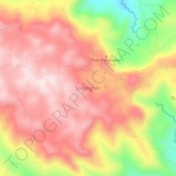 Mapa topográfico Sodonghilir, altitude, relevo