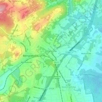 Mapa topográfico Blaziers Corner, altitude, relevo