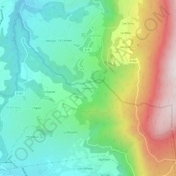Mapa topográfico Maunand, altitude, relevo