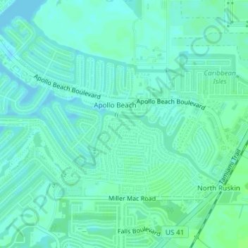 Mapa topográfico Apollo Beach, altitude, relevo