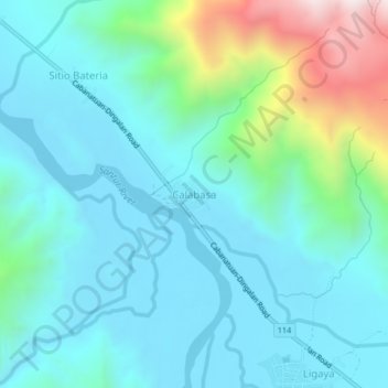 Mapa topográfico Calabasa, altitude, relevo