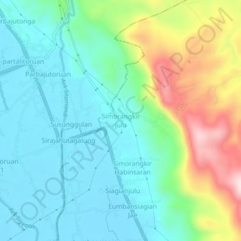 Mapa topográfico Simorangkir julu, altitude, relevo