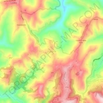 Mapa topográfico Gadana, altitude, relevo