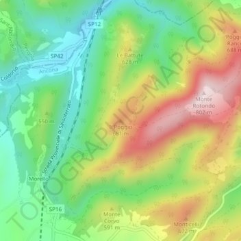 Mapa topográfico Il Poggio, altitude, relevo