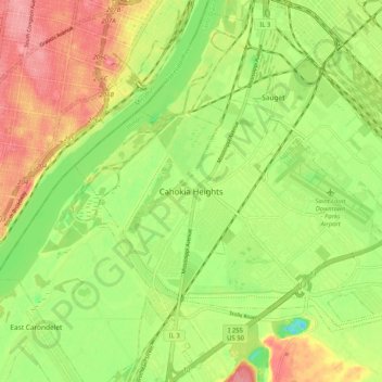 Mapa topográfico Cahokia Heights, altitude, relevo