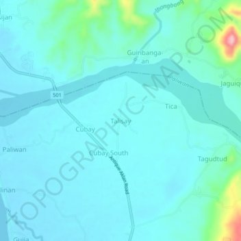 Mapa topográfico Talisay, altitude, relevo