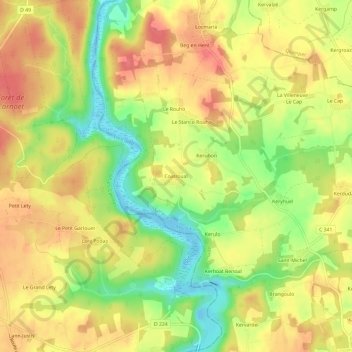 Mapa topográfico Coatroual, altitude, relevo