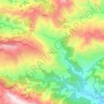 Mapa topográfico Baguwa, altitude, relevo