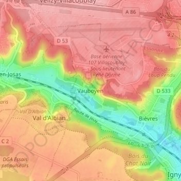 Mapa topográfico Vauboyen, altitude, relevo