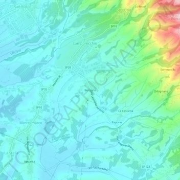 Mapa topográfico Borgano, altitude, relevo