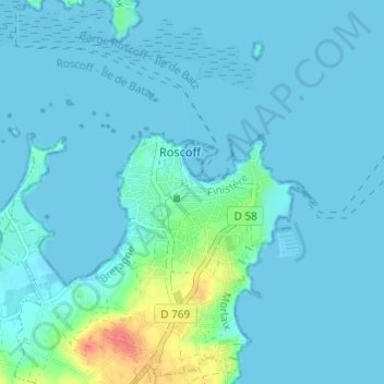 Mapa topográfico Le Raz, altitude, relevo