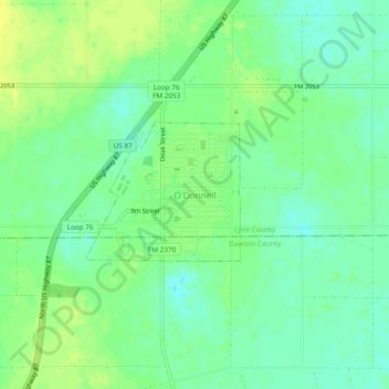 Mapa topográfico O'Donnell, altitude, relevo