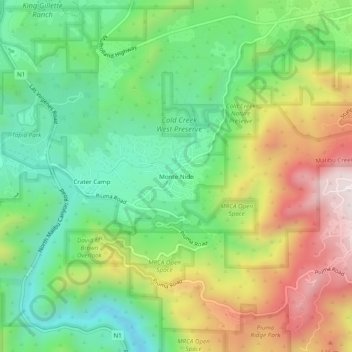 Mapa topográfico Monte Nido, altitude, relevo