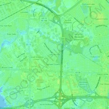 Mapa topográfico Lake Terrace, altitude, relevo