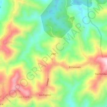 Mapa topográfico Ligas, altitude, relevo