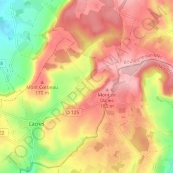 Mapa topográfico Dalles, altitude, relevo