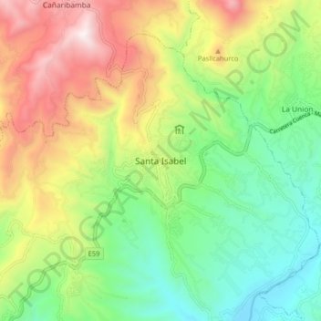 Mapa topográfico Santa Isabel, altitude, relevo