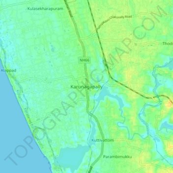 Mapa topográfico Karunagapally, altitude, relevo