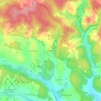 Mapa topográfico Les Grezes, altitude, relevo