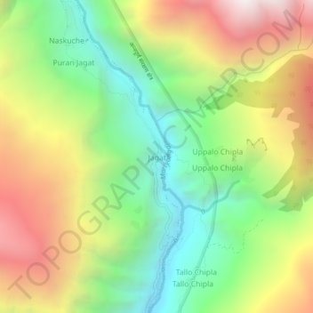 Mapa topográfico Jagat, altitude, relevo