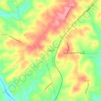 Mapa topográfico Evington, altitude, relevo