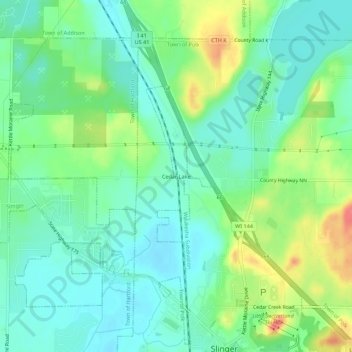 Mapa topográfico Cedar Lake, altitude, relevo