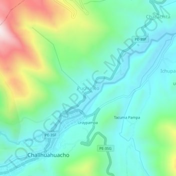 Mapa topográfico Puchunco, altitude, relevo