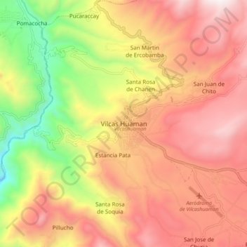 Mapa topográfico Vilcas Huaman, altitude, relevo