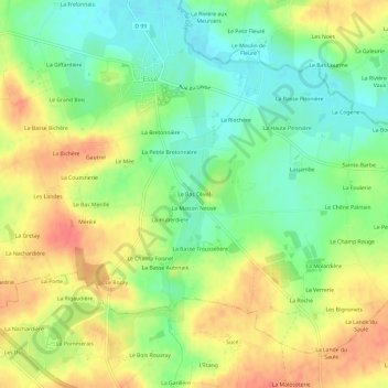 Mapa topográfico Le Bas Olivel, altitude, relevo
