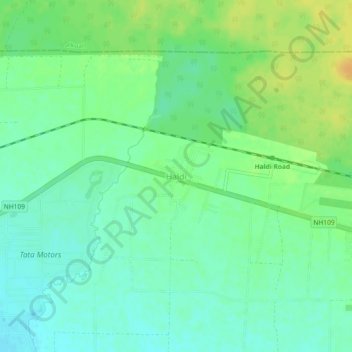 Mapa topográfico Haldi, altitude, relevo