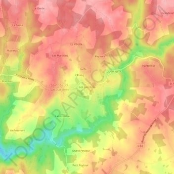 Mapa topográfico Les Garrières, altitude, relevo