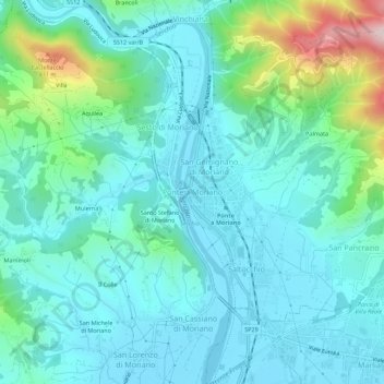 Mapa topográfico Ponte a Moriano, altitude, relevo