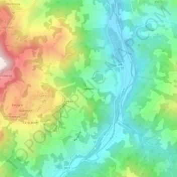 Mapa topográfico Bibbone, altitude, relevo