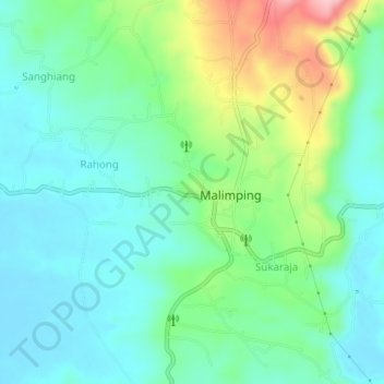 Mapa topográfico Malingping Utara, altitude, relevo