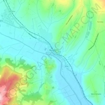 Mapa topográfico Ponte a Poppi, altitude, relevo