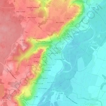 Mapa topográfico Les Verchères, altitude, relevo