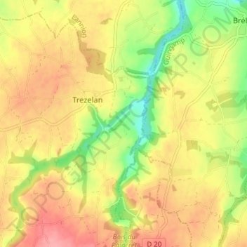 Mapa topográfico Kêr Riwalan, altitude, relevo