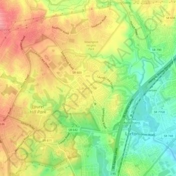Mapa topográfico Laurel Hill, altitude, relevo